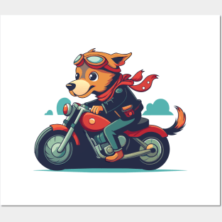 cute dog riding a motorbike Posters and Art